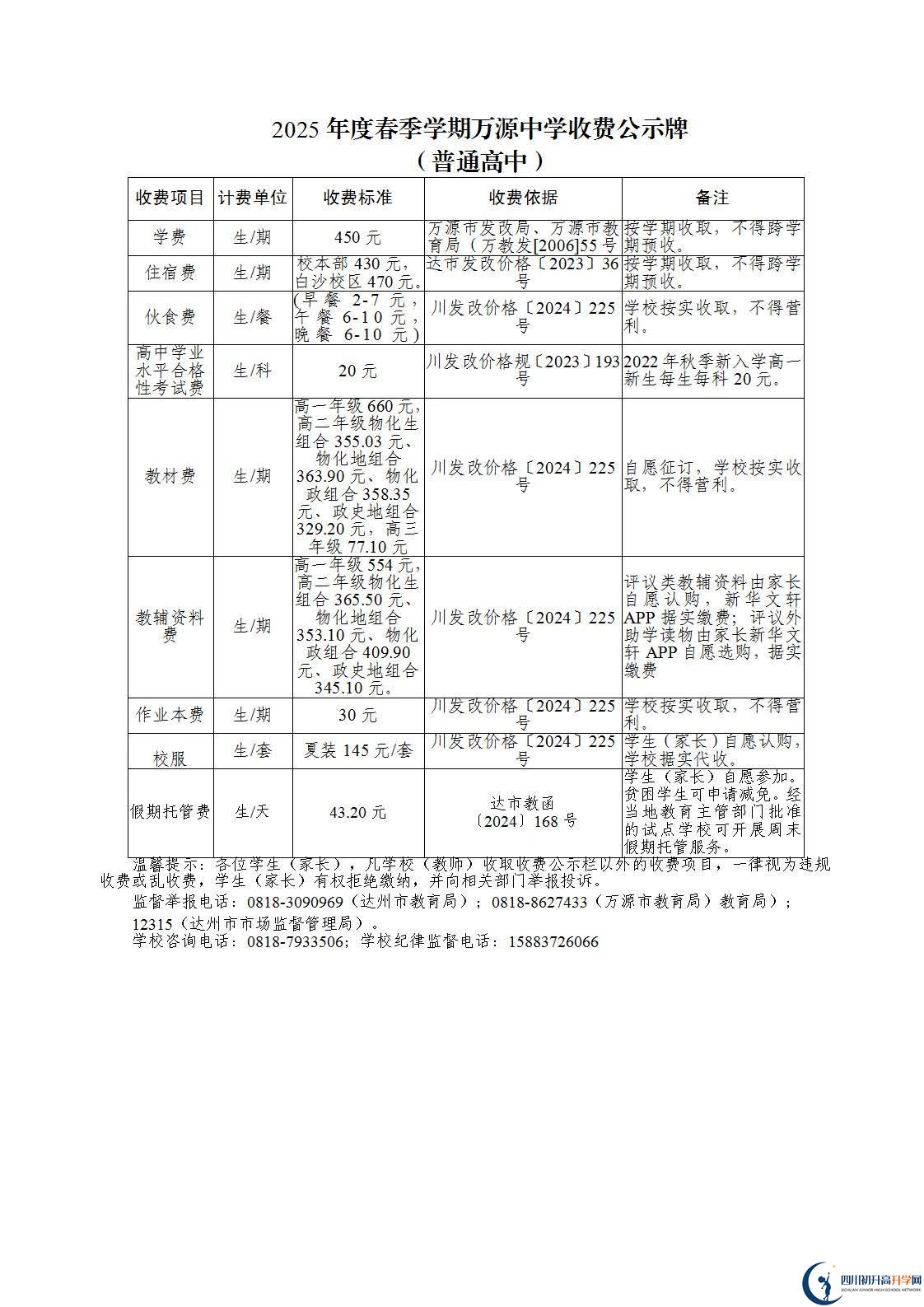 2026年達(dá)州市萬(wàn)源中學(xué)學(xué)費(fèi)多少錢？