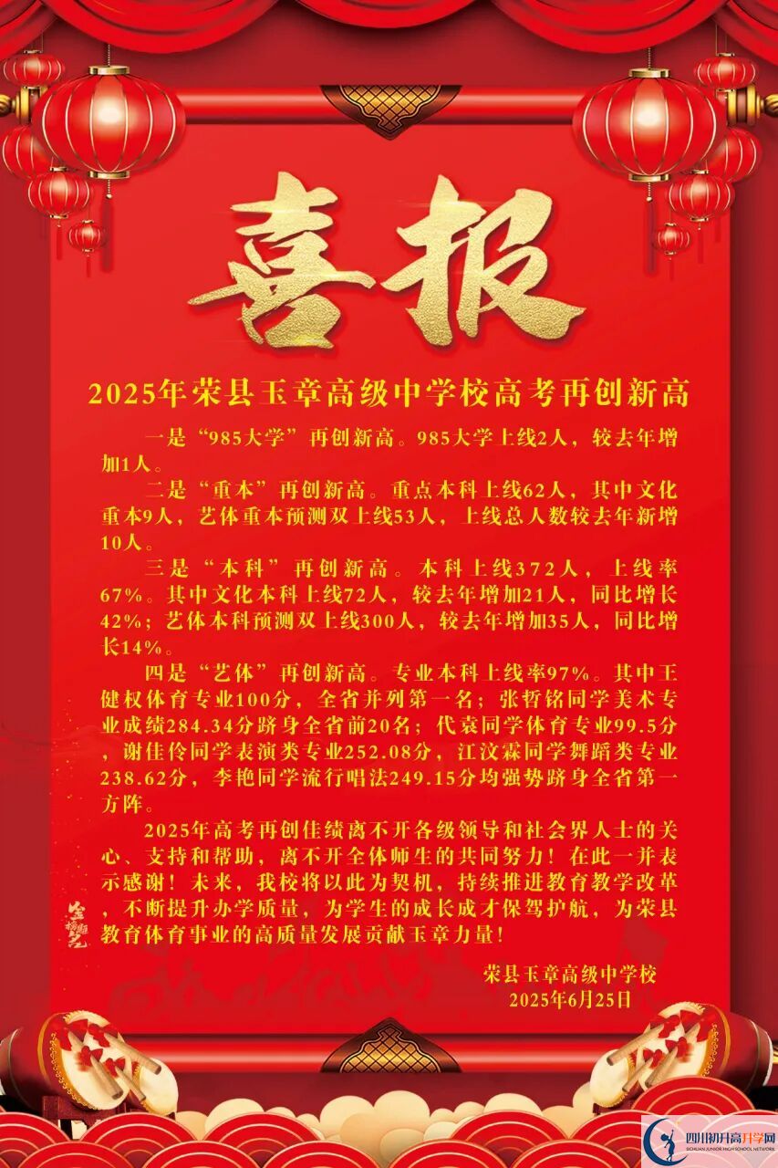 2026年自貢市四川榮縣玉章高級中學校升學率怎么樣？