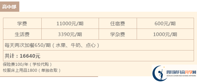 2021年雅安北附實驗學(xué)校住宿費用是多少？